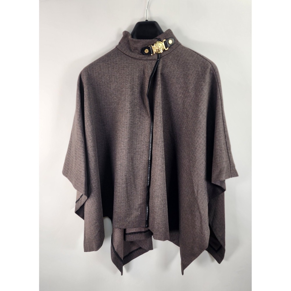 Anne Klein Herringbone Poncho‎ Women's M Runway Gold Lion Clasp